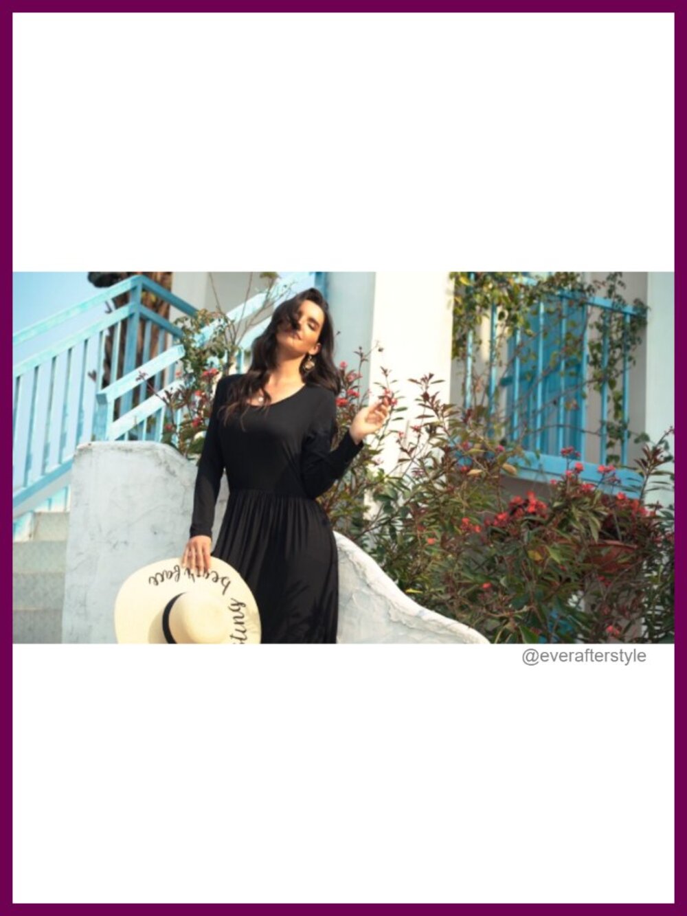 Women's Long Sleeve Maxi Dress with Pockets - Casual A-Line Scoop Neck - Picture 6 of 6